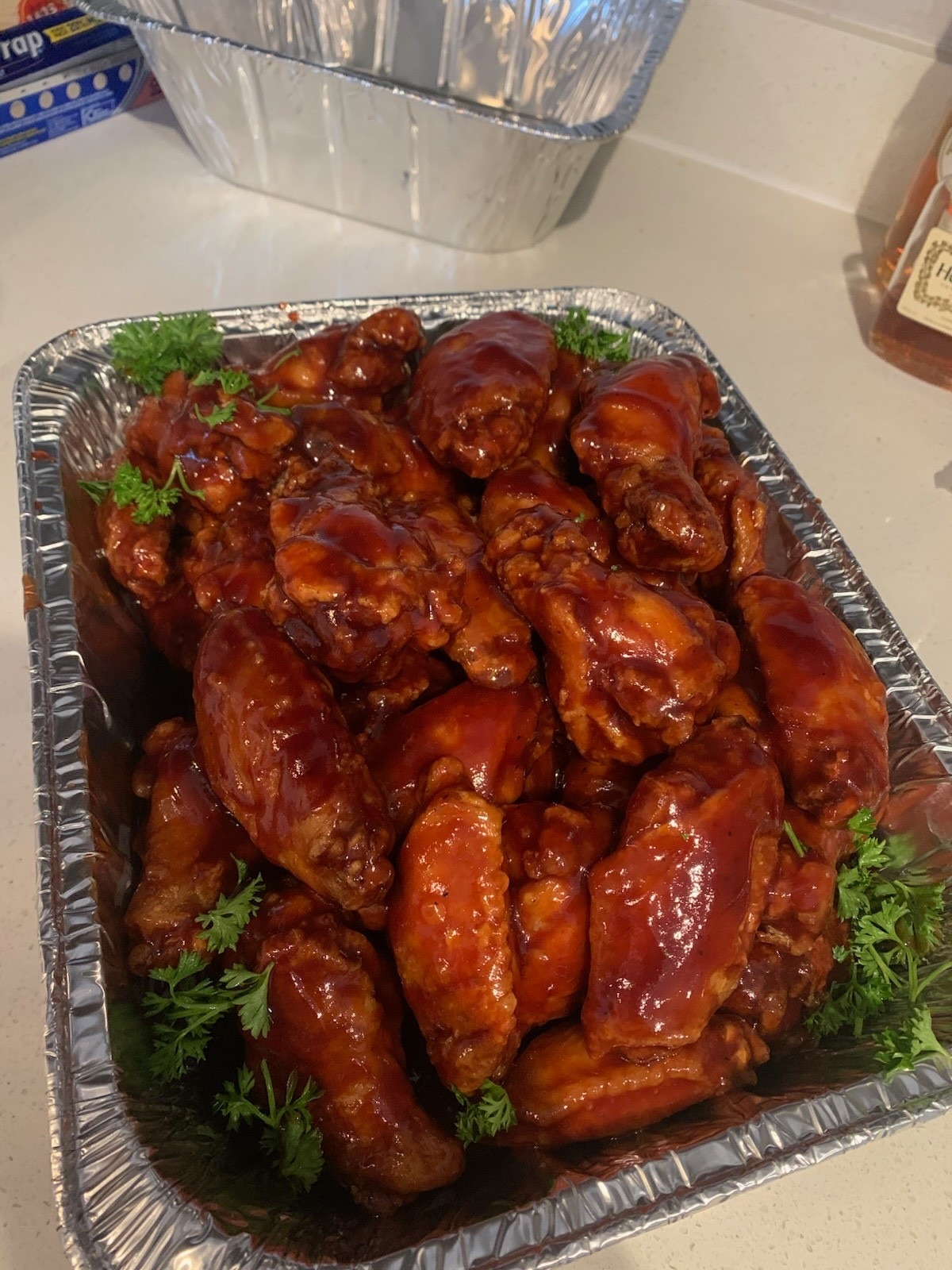 Original phone photo of glazed chicken wings