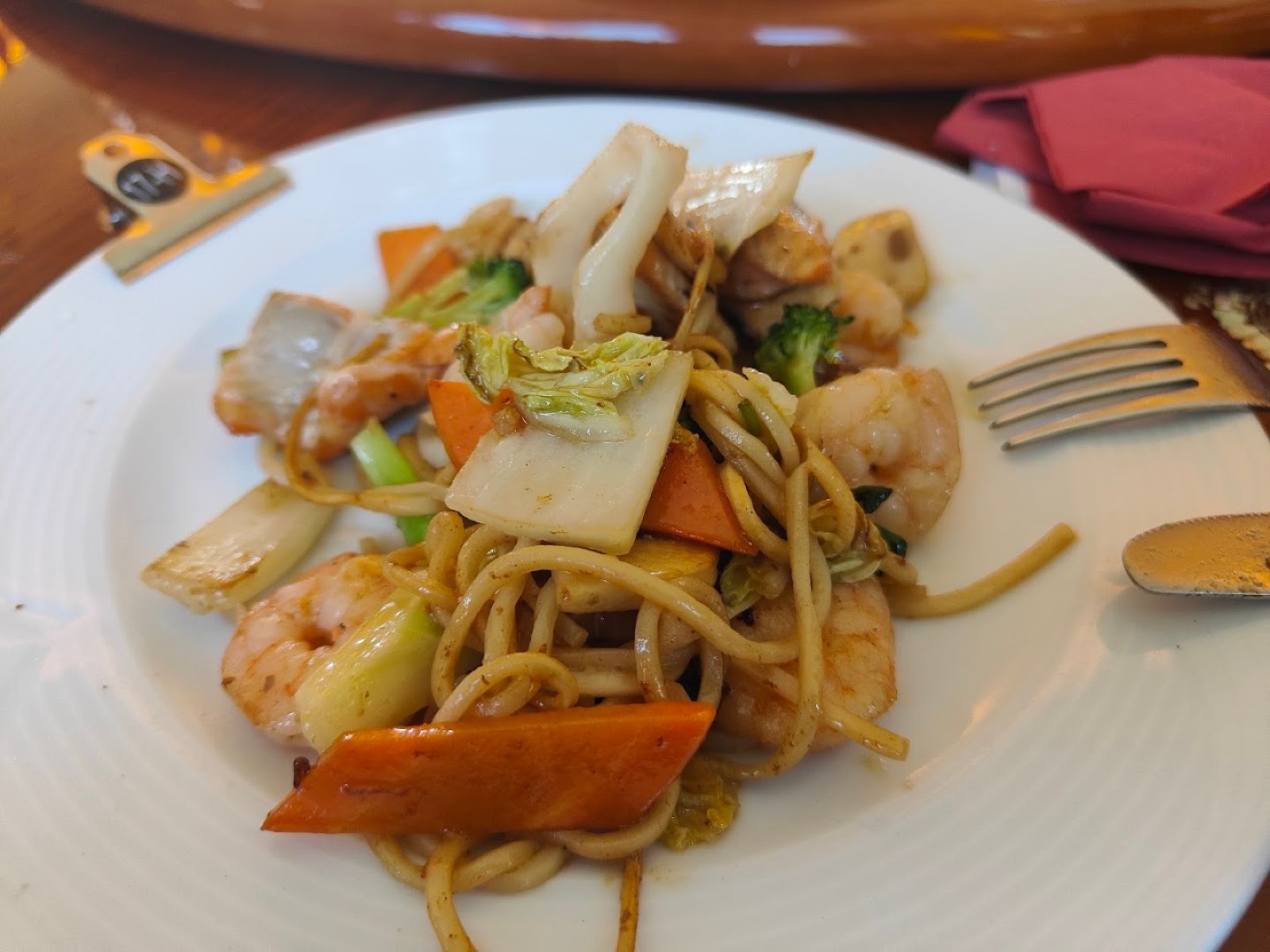 Original phone photo of seafood noodles