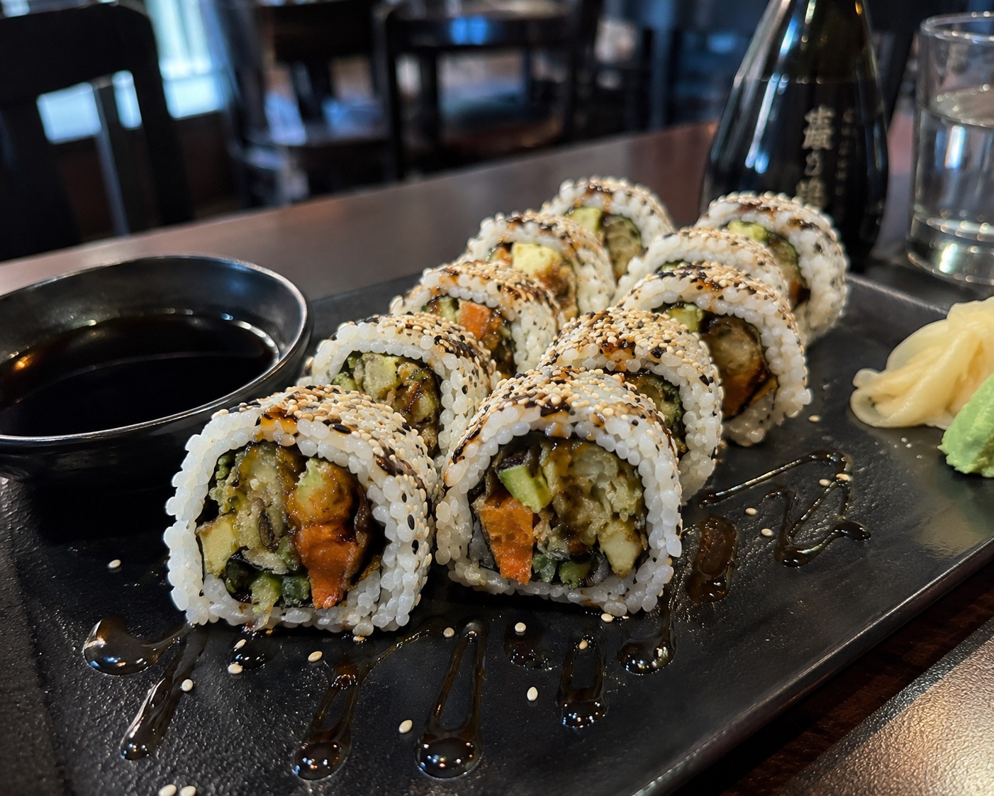 Original vegetable tempura roll photo for sushi restaurants
