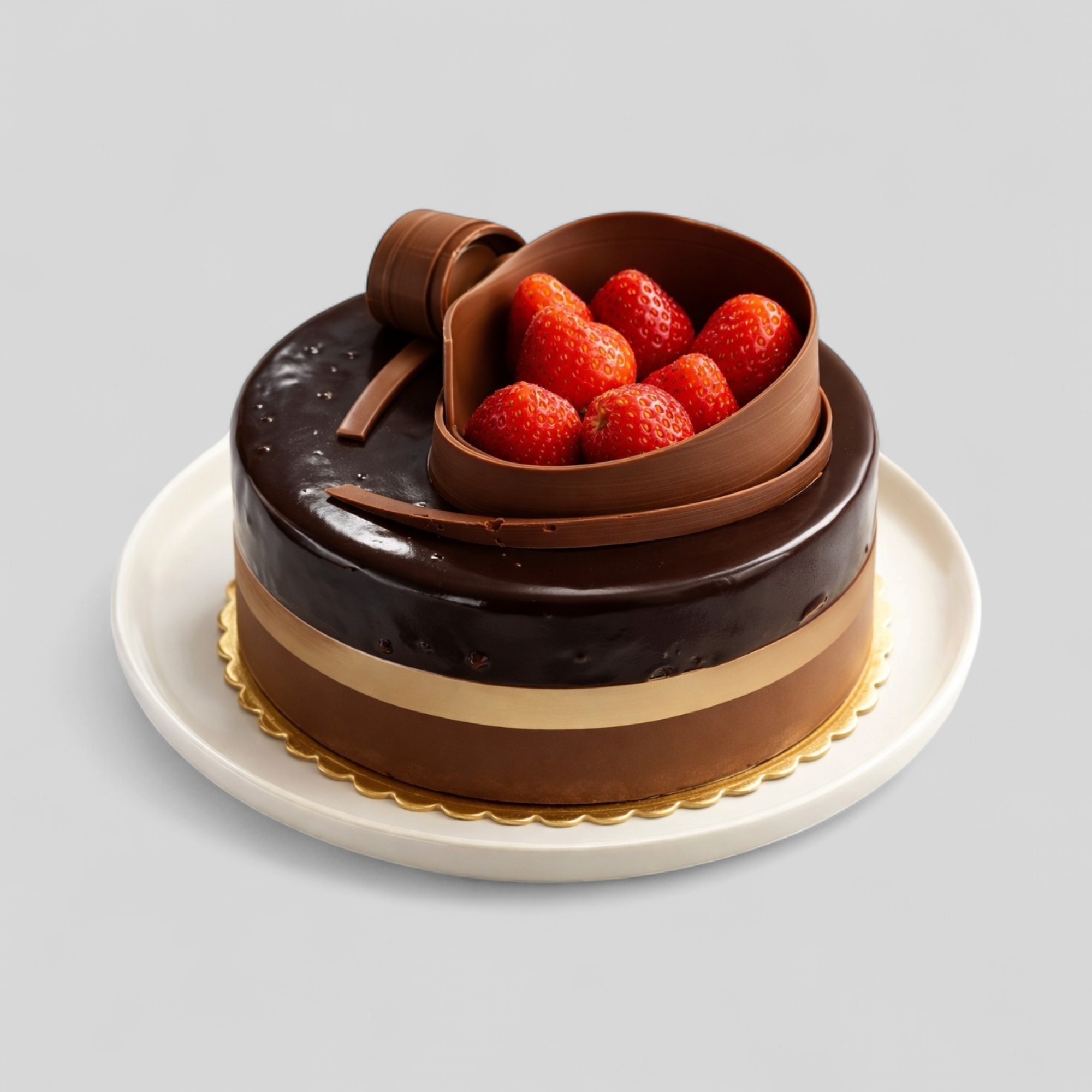 Enhanced chocolate strawberry cake on a clean studio background