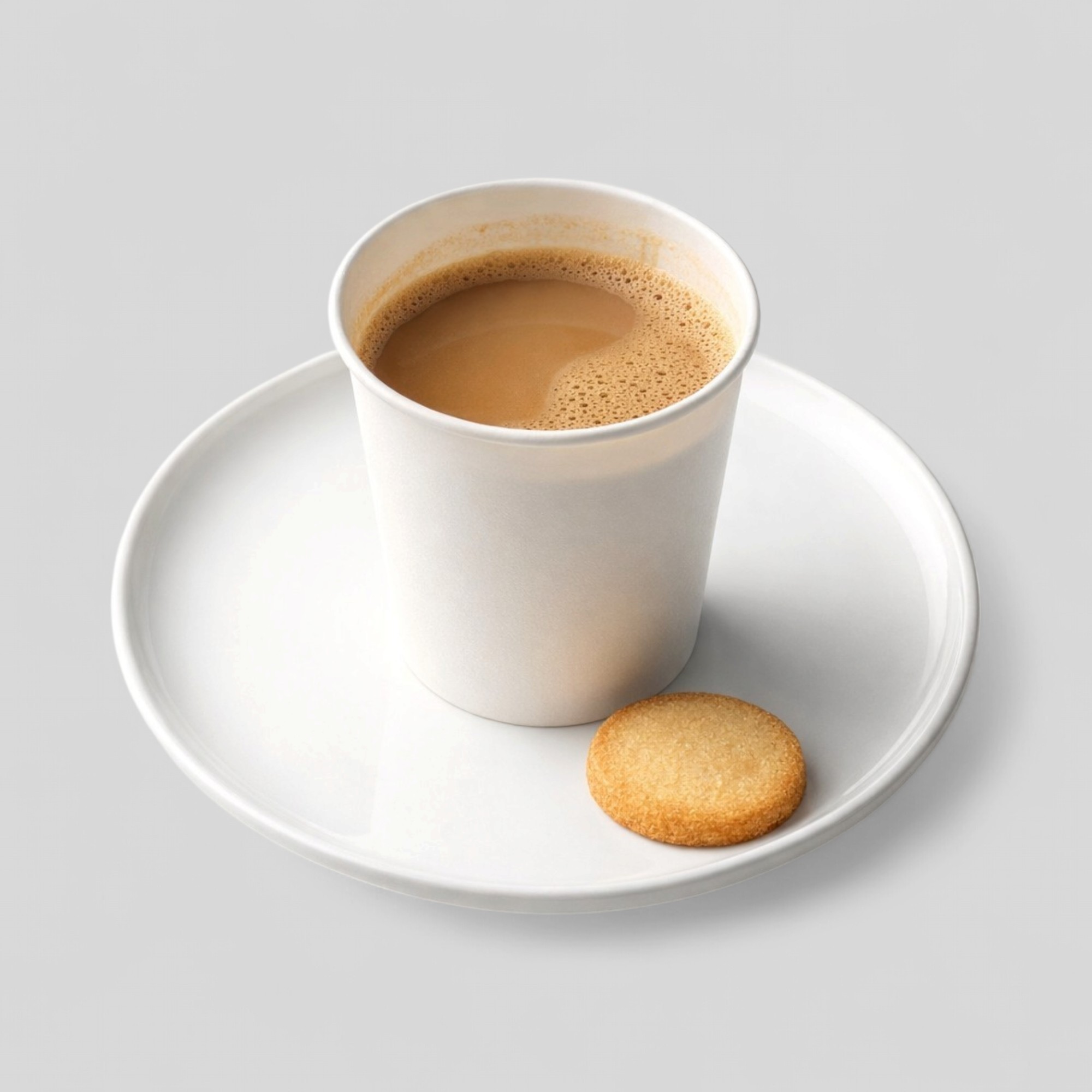 Enhanced coffee and biscuit on a clean white plate