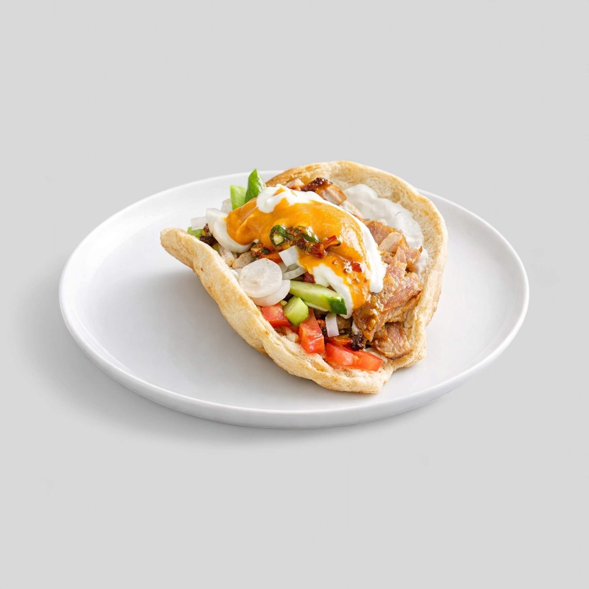 Enhanced breakfast wrap on a clean white plate background